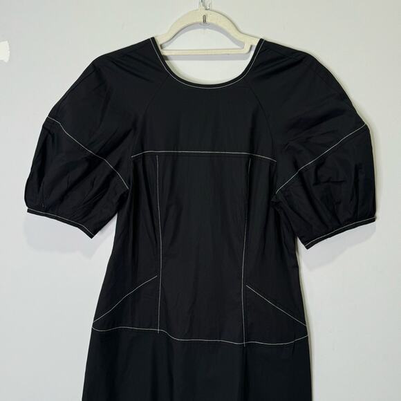 NWT Madewell Puff-Sleeve Drop-Waist Midi Dress Lightweight Cotton Black Size 0 - Picture 6 of 15
